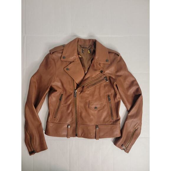 Polo by Ralph Lauren Jackets & Blazers - Polo Ralph Lauren Cognac Brown Lamb Leather Moto Jacket Size 2/4 Womens